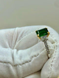 2ct Green Emerald Engagement Ring Trilogy Accent Solitaire 14k White Gold Finish