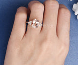 2.5ct Oval Cut Simulated Morganite Milgrain Halo Bridal Set 14k Rose Gold Plated