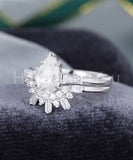2.3ct Pear Cut Simulated Diamond Bridal Set Curved Band 14k White Gold Plated