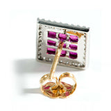 1.6ct Princess Cut Pink Ruby Halo Cluster Stud Earrings 14k White Gold Finish