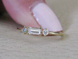 Round Accent Trilogy Engagement Ring 1ct Baguette Diamond 14k Yellow Gold Finish