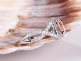 3.5ct Cushion Cut Morganite Engagement Ring Twist Shank Halo 14k White Gold Over