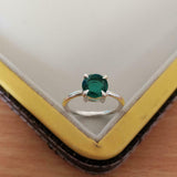 1ct Engagement Ring Round Cut Green Emerald Solitaire Women 14k WhiteGold Finish