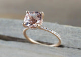 1.7ct Cushion Cut Peach Morganite Solitaire Engagement Ring 14k Rose Gold Finish