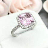 2.4ct Cushion Cut Pink Sapphire Round Diamond Halo Ring 14k White Gold Finish