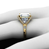 3ct Emerald Cut Diamond Trillion Sides Halo Engagement Ring 14k White Gold Over