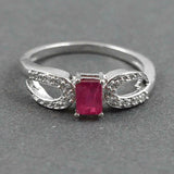 1.5ct Engagement Ring Radiant Cut Pink Ruby Split Shank 14k White Gold Finish