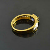 1.4ct Oval Cut Blue Sapphire Diamond Accent Solitaire Ring 14k YellowGold Finish