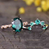 2.2ct Engagement Ring Oval Cut Green Emerald Crown Bridal Set 14k Dual Gold Over
