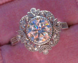 Floral Milgrain Engagement Ring 2.7ct Round Cut Diamond 14k White Gold Finish