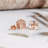 2ct Cushion Cut Peach Morganite Solitaire Women Stud Earrings 14k Rose Gold Over