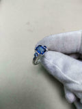 2ct Engagement Ring Emerald Cut Blue Sapphire Three Stone 14k White Gold Finish