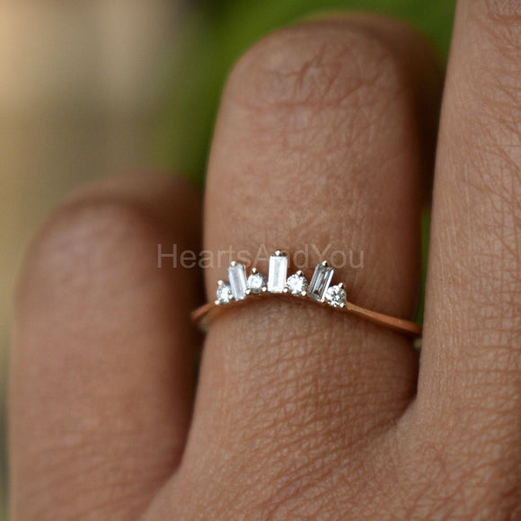 0.15ct Baguette & Round Simulated Diamond Stackable Band 14K Yellow Gold Plated