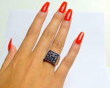 3ct Engagement Ring Round Cut Black Diamond Square Cluster 14k White Gold Finish