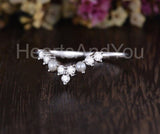 0.2ct Round Cut Moissanite Stackable Curved Wedding Band 14k White Gold Plated