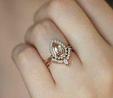 2.5ct Pear Peach Morganite Engagement Ring 14k RoseGold Over Curved Bridal Set