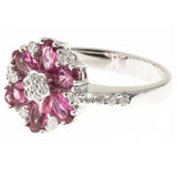 2.5ct Oval Cut Pink Ruby Engagement Ring Flower Solitaire 14k White Gold Finish