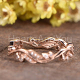 0.15ct Round Cut Moissanite Floral Leaf Vine Wedding Band 14k Rose Gold Plated