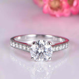 1.7ct Round Cut Diamond Engagement Ring Accents Solitaire 14k White Gold Finish