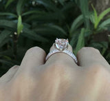 2.3ct Round Cut Peach Morganite Solitaire Cluster Accent Ring 14k WhiteGold Over
