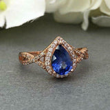 2.4ct Pear Cut Blue Tanzanite Halo Infinity Engagement Ring 14k Rose Gold Finish