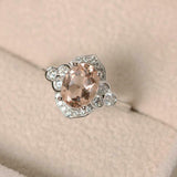 1.8ct Engagement Ring Oval Cut Morganite Antique Inspired 14k White Gold Finish