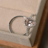 2ct Engagement Ring Pear Cut Peach Morganite Halo Bridal Set 14k White Gold Over