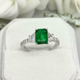 2.2ct Green Emerald Cut Solitaire with Accent Engagement Ring 14k WhiteGold Over