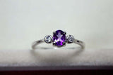 0.25ct Engagement Ring Oval Cut Amethyst Minimalist Trilogy 14k White Gold Over