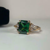 2.3ct Engagement Ring Radiant Cut Emerald Diamond Trilogy 14k Yellow Gold Finish