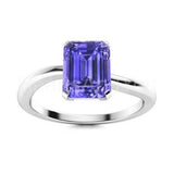 1ct Emerald Cut Simulated Blue Tanzanite Solitaire Ring 14k White Gold Plated