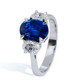 3ct Cushion Cut Blue Sapphire Diamond Trilogy Engagement Ring 14k WhiteGold Over