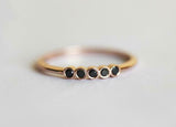 1ct Round Black Diamond Engagement Ring 5 Stone Minimalist 14k Rose Gold Finish