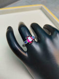 2ct Engagement Ring Emerald Cut Pink Ruby Three Stone 14k White Gold Finish