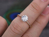 1ct Round Cut VVS1D Diamond Engagement Ring Twisted Rope 14k Rose Gold Finish