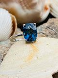 2.6ct Engagement Ring Cushion Cut Blue Sapphire Solitaire 14k White Gold Finish