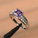 2.4ct Asscher Cut Purple Amethyst Solitaire with Accent Ring 14k White Gold Over