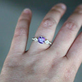 1.2ct Cushion Cut Purple Amethyst Engagement Ring Trilogy 14k White Gold Finish