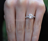 2.1ct Round Cut Moissanite Pave Accented Engagement Ring 14K White Gold Plated