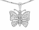 0.35ct Round Cut VVS1D Diamond Pendant Mini Butterfly 14k White Gold Finish