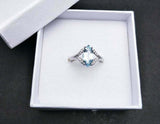 2.3ct Engagement Ring Marquise Blue Aquamarine Split Shank 14k White Gold Finish