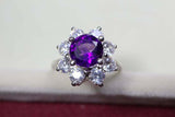 2.26ct Engagement Ring Round Cut Amethyst Diamond Floral 14k White Gold Finish