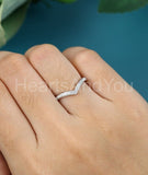 0.15ct Round Cut Moissanite Curved Women Wedding Band 14k White Gold Plated