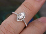 1.6ct Marquise Cut Diamond Engagement Ring Accents Halo 14k White Gold Finish
