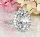 3.5Ct Oval Cut DVVS1 Diamond Accent Engagement Halo Ring 14K White Gold Finish