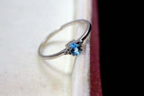 0.3ct Engagement Ring Oval Cut Blue Topaz Trilogy Minimalist 14k White Gold Over