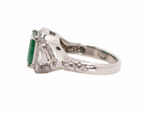 4Ct Green Emerald Diamond Vintage Halo Engagement Ring 14K White Gold Finish