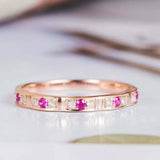 0.9ct Round Cut Pink Ruby Wedding Band Ring Half Eternity 14k Rose Gold Finish