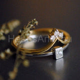 0.5ct Princess Simulated Diamond Curved Minimal Bridal Set 14K Dual Gold Plated