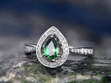 2.25ct Pear Cut Green Emerald Halo Solitaire Engagement Ring 18K White Gold Over